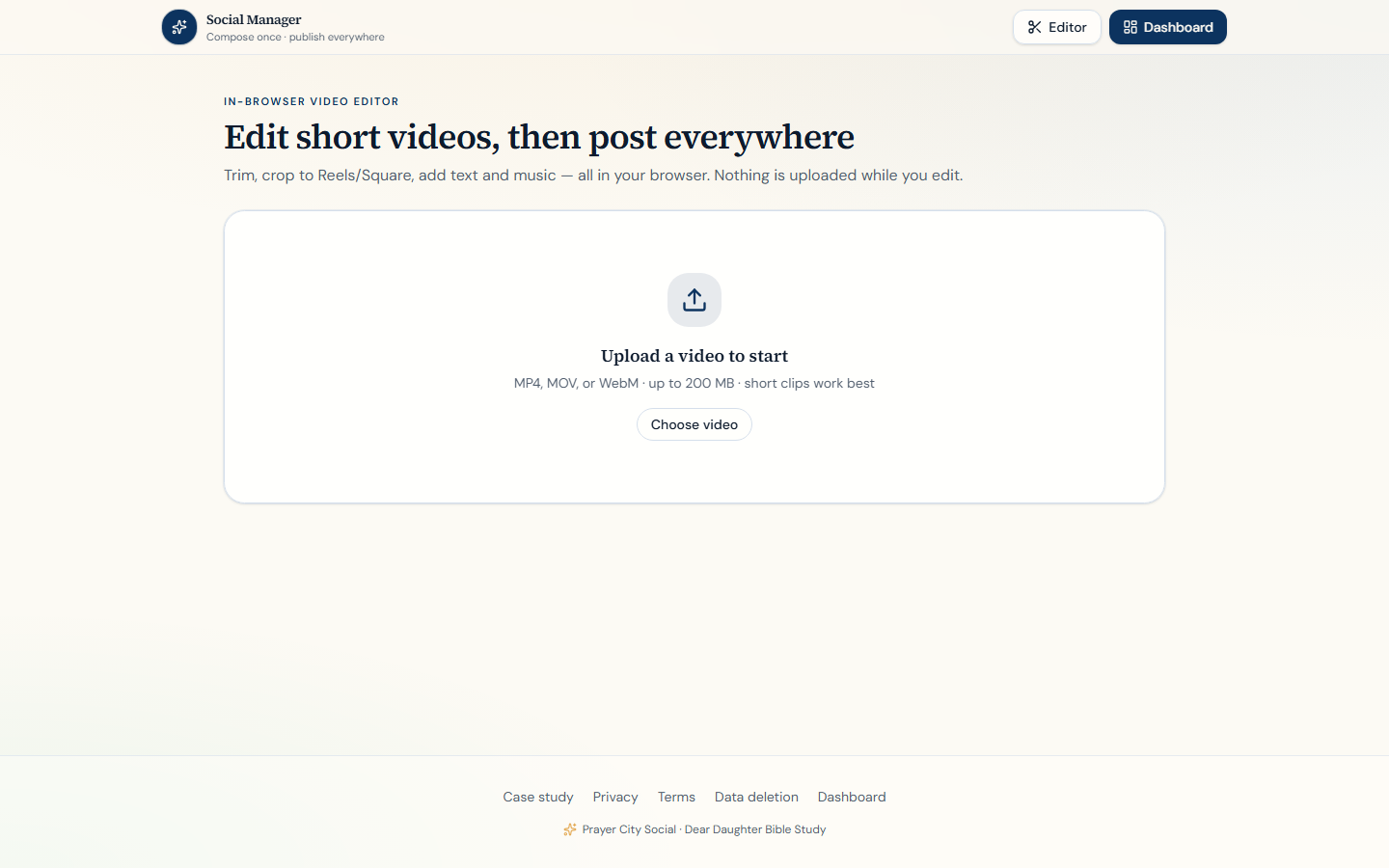 In-browser video editor for social posts