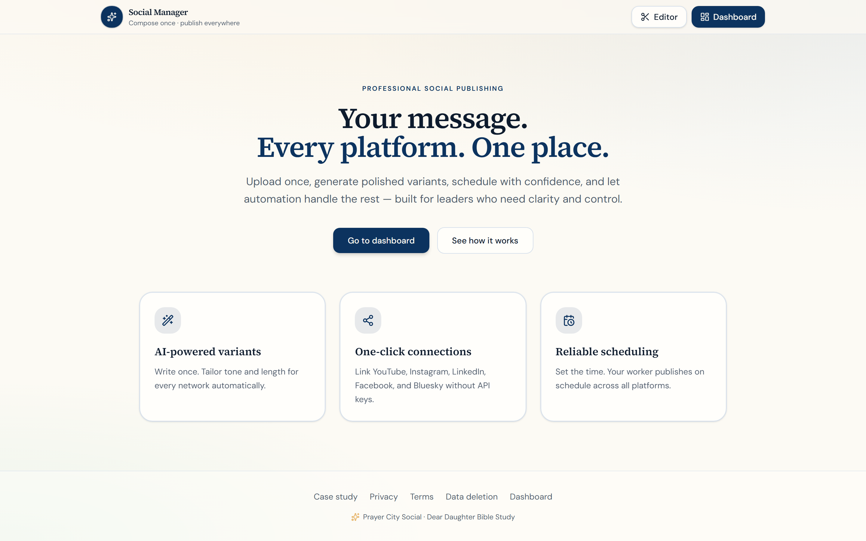 Prayer City Social multi-platform publishing tool