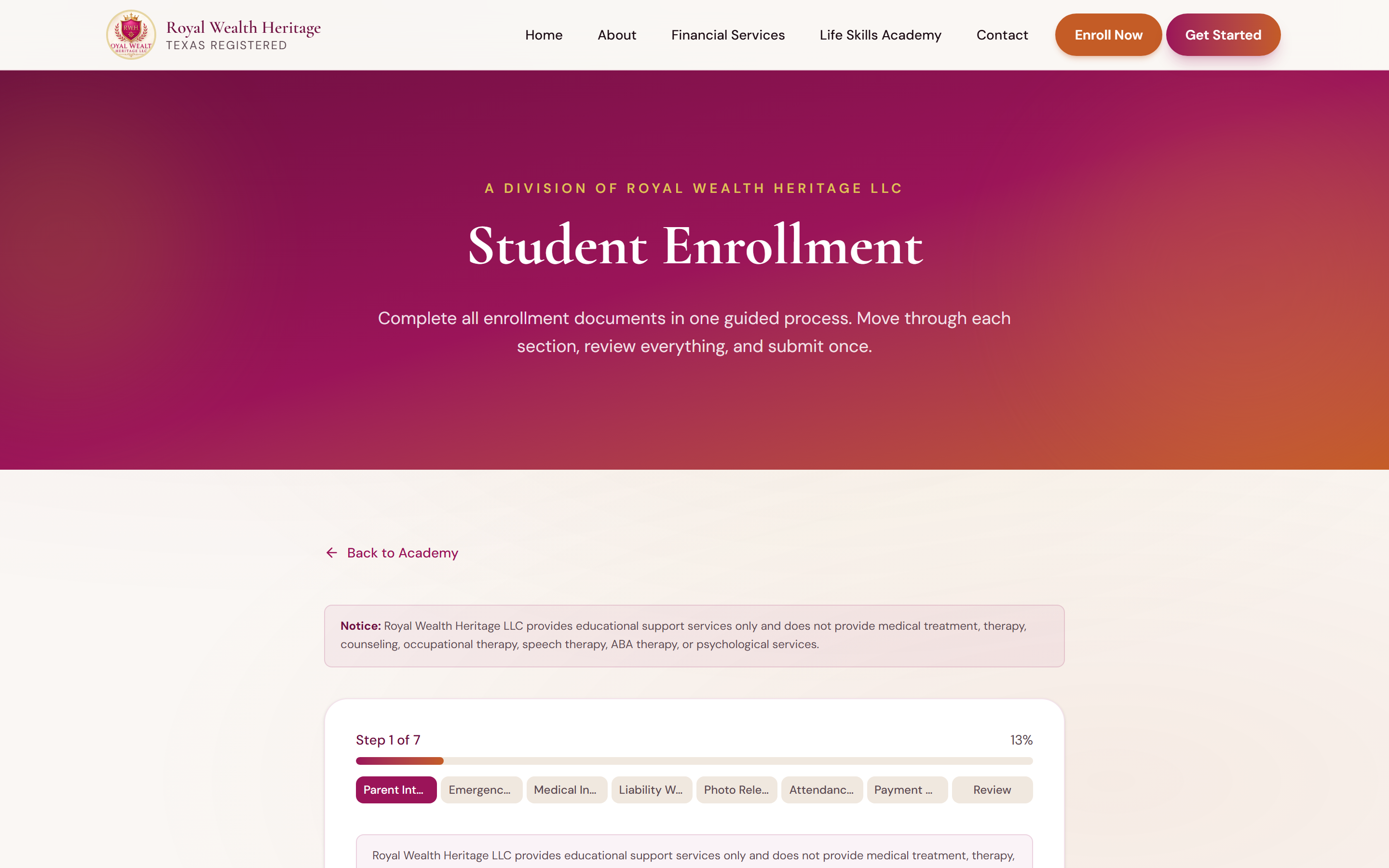 Academy enrollment wizard